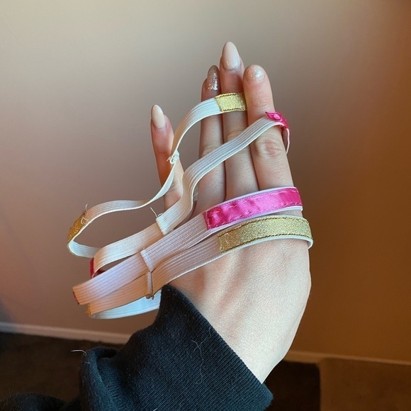 Pink & Gold Floral Leg Garter Set – Handmade Elastic Bands - Picture 3 of 4